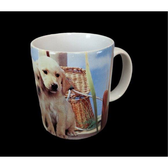 Golden Retriever puppy dog mug cup   blue white 10 OZ - Picture 3 of 9